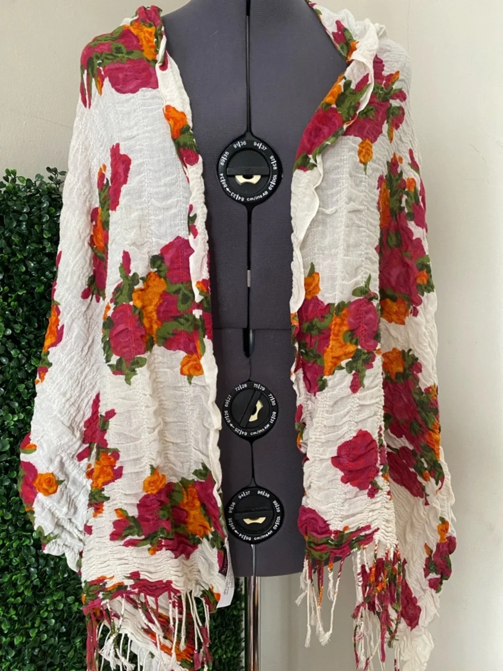 mark. White Floral Crinkle Scarf with Pink & Orange Blooms